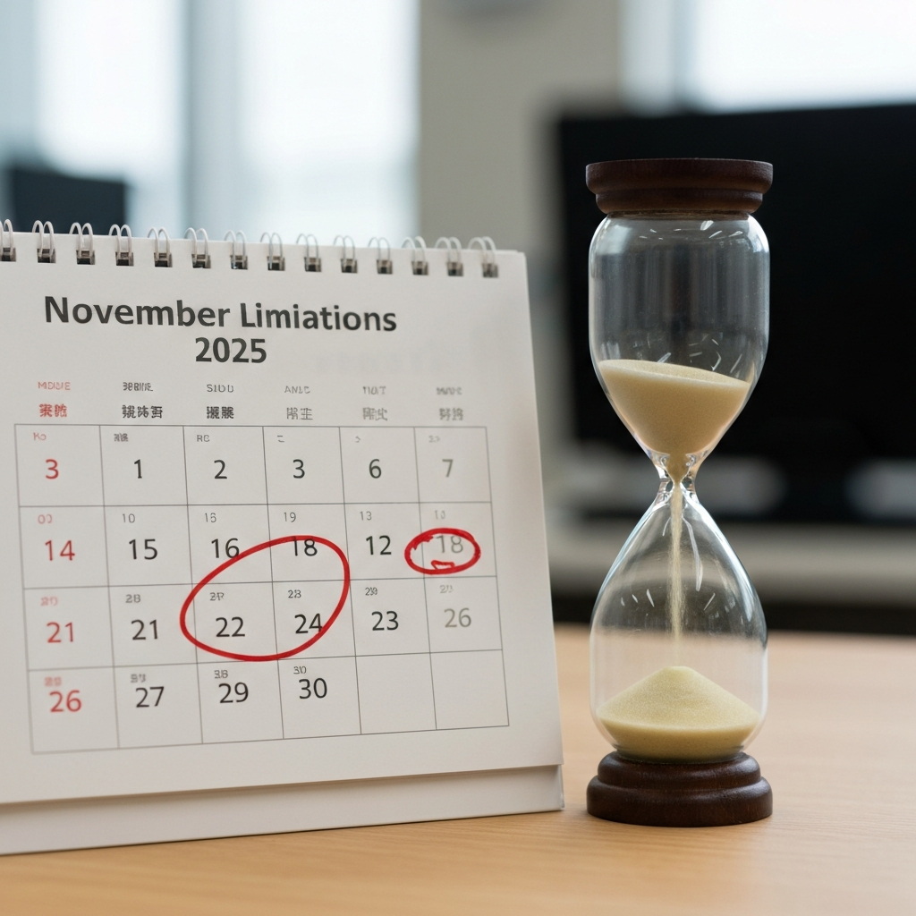 カレンダーと砂時計が置かれ、慰謝料請求の時効が迫っていることを象徴するイメージ画像。