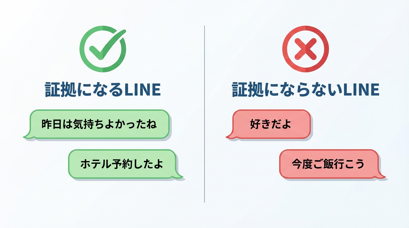 証拠になるLINEとならないLINEの具体例を比較する図解