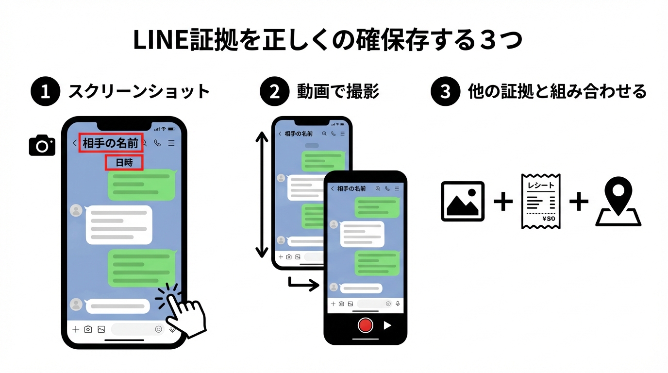 LINEの証拠を法的に有効な形で保存するための3つの方法を図解で解説