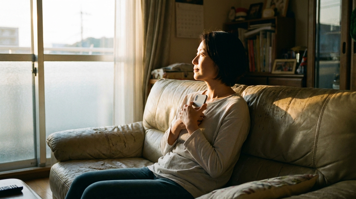 借金の督促が止まり、安堵の表情を浮かべる女性。