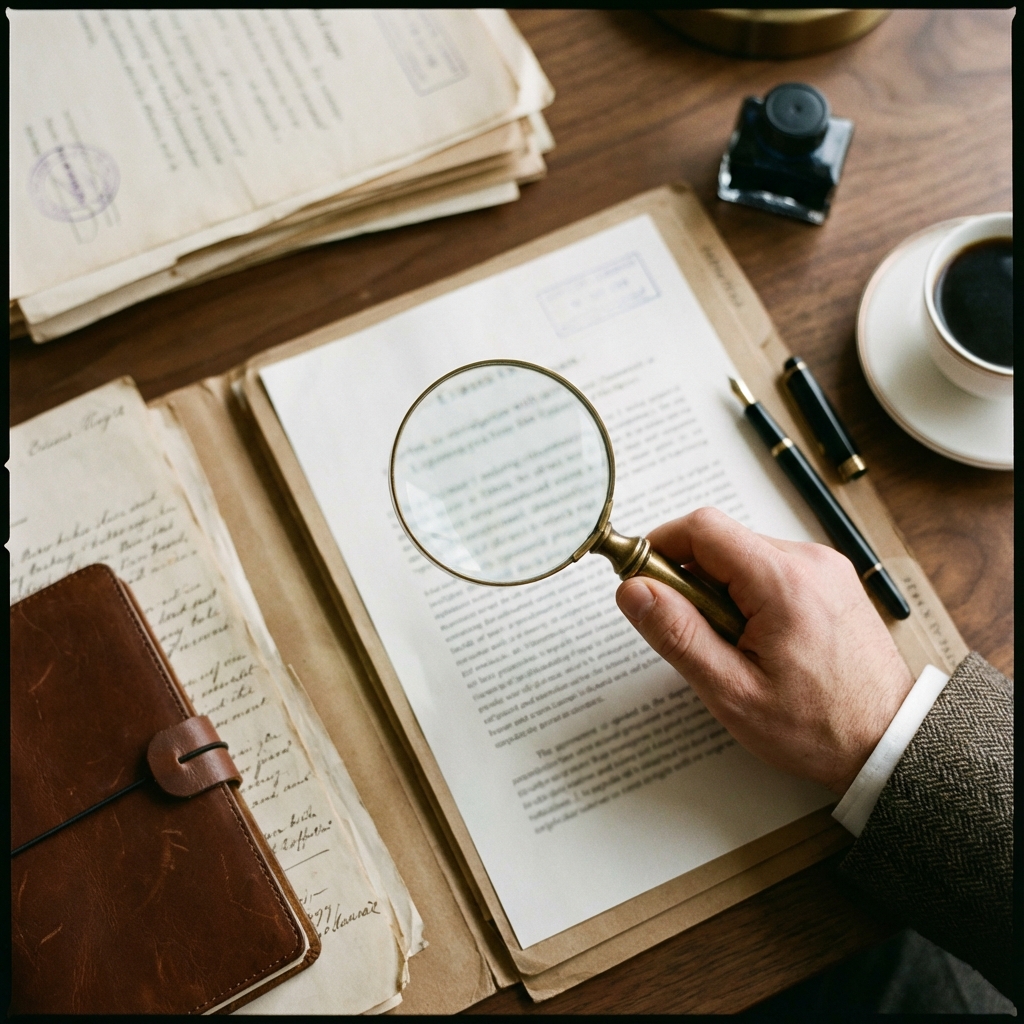 弁護士が証拠の有効性を慎重に確認しているイメージ。