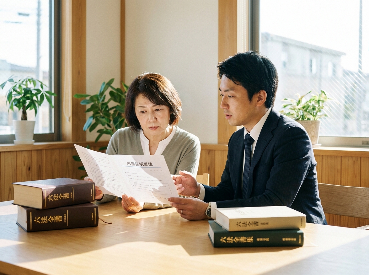 北九州の法律事務所で、単身赴任中の夫への内容証明郵便について弁護士と相談する女性