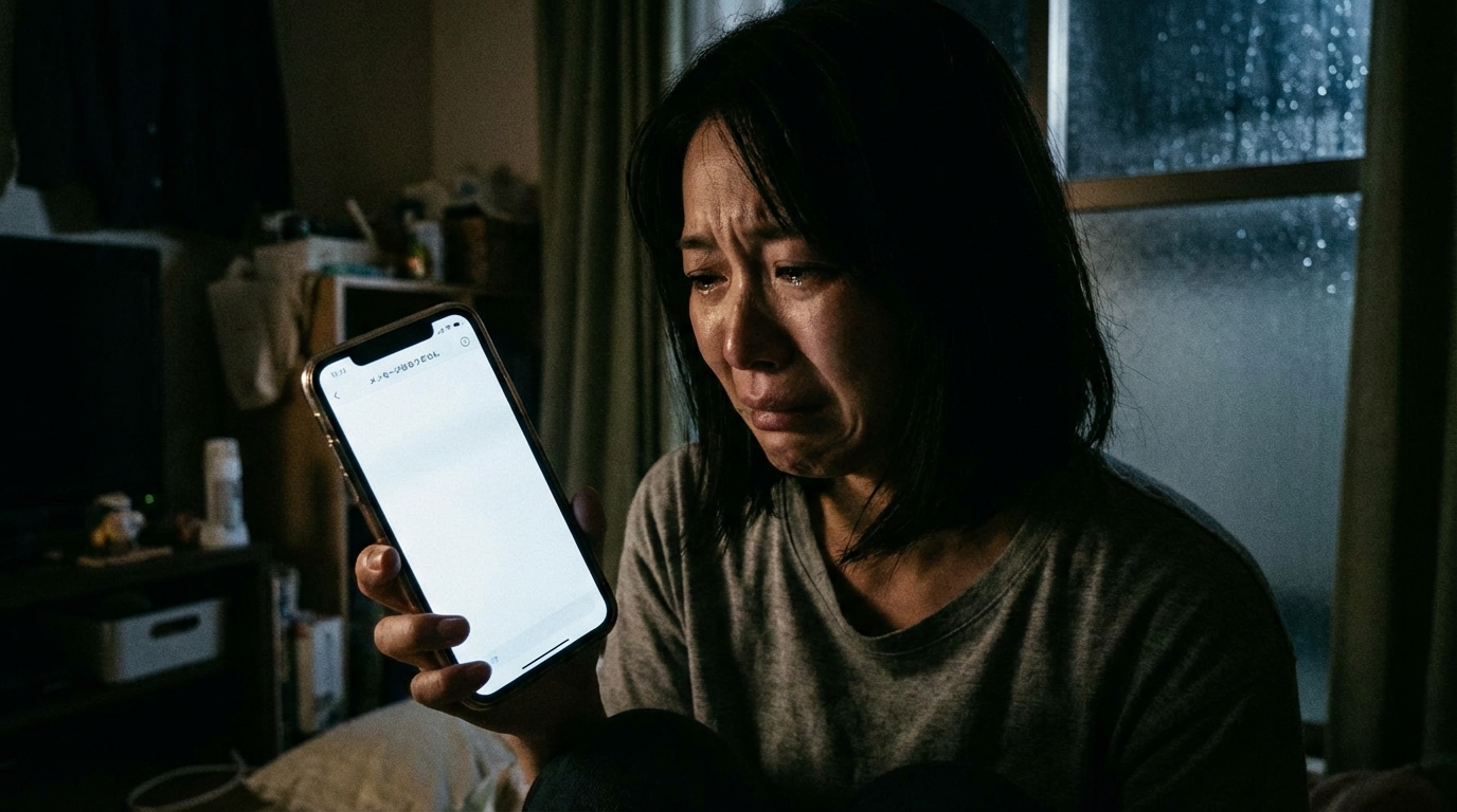 削除されたLINEのトーク履歴を見てショックを受ける女性