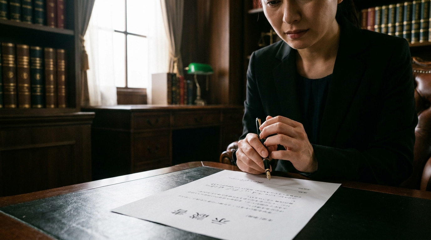 不倫の示談書にサインした後に追加請求できるか悩むイメージ。示談書とペンが置かれたテーブルと、後悔の表情を浮かべる人物が写っている。